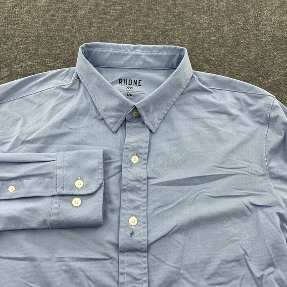 Rhone Coommuter Slim Button Up Shirt Mens L Checkered LS Blue Prep *FLAW STAIN - Picture 1 of 12